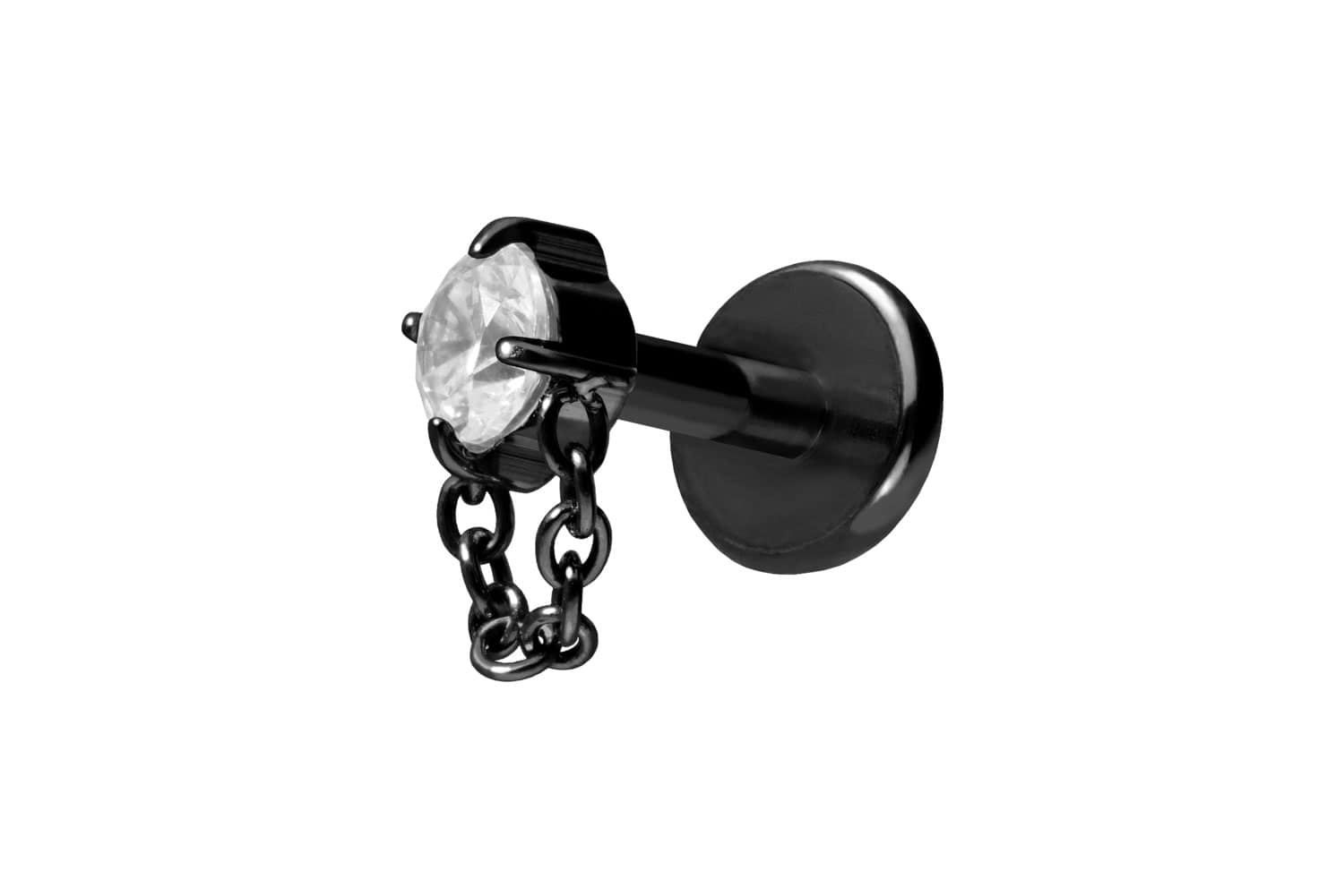 Titan Labret Piercing mit Push Fit KRISTALL + KETTE